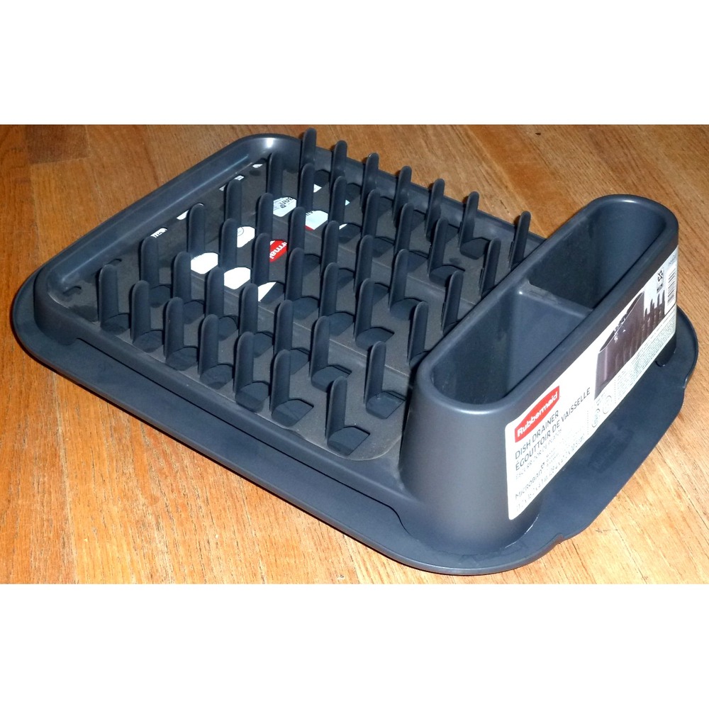 Rubbermaid Lg Black Dish Drainer w/silverware drain board SET - NEW Vintage Look